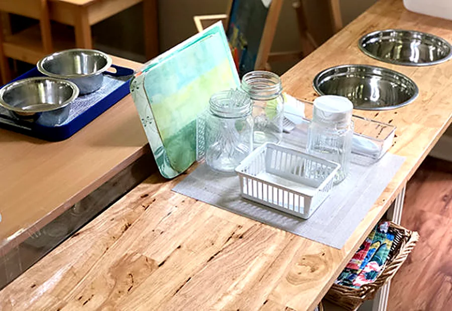 Montessori practical life materials at Peridot Montessori in Madison, Alabama